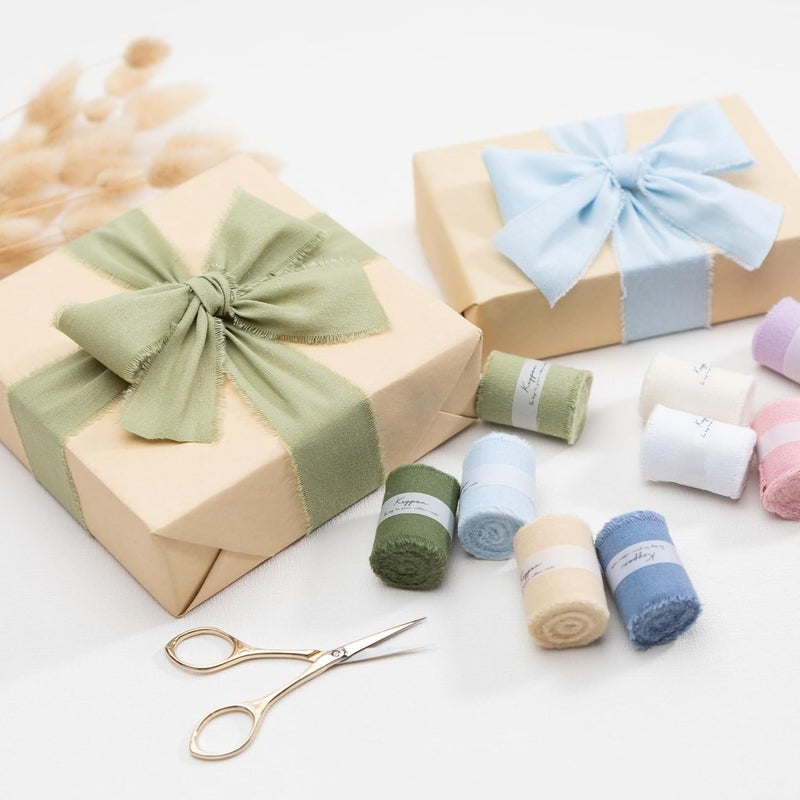 Keypan 1-1/2" x 18 Yd Cotton Ribbon for Gift Wrapping Wedding Invitations Bridal Flower Bouquets, Mixed Color Fabric Ribbons Set 2 Yards x 9 Rolls - Image 4